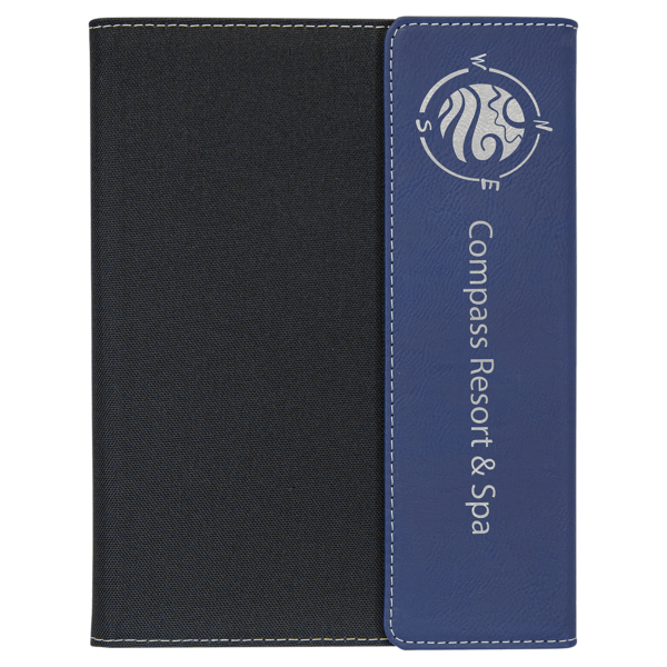 7" x 9" Blue/Silver Laserable Leatherette / Black Canvas Portfolio with Notepad