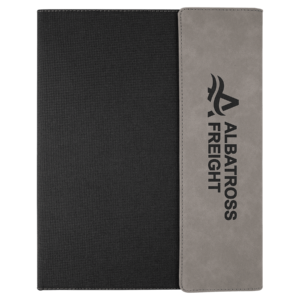 9 1/2" x 12" Gray Laserable Leatherette / Black Canvas Portfolio w / Notepad