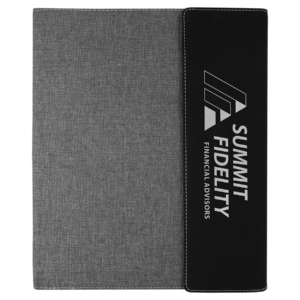9 1/2"x12" Black/Silver Laserable Leatherette / Gray Canvas Portfolio w/Notepad