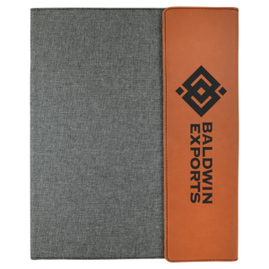 9 1/2" x 12" Rawhide Laserable Leatherette / Gray Canvas Portfolio with Notepad