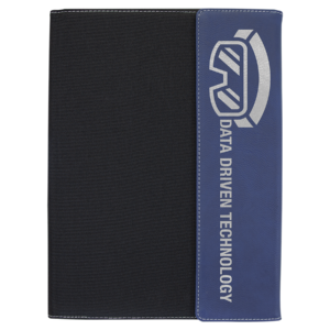 9 1/2"x12" Blue/Silver Laserable Leatherette / Black Canvas Portfolio w/Notepad