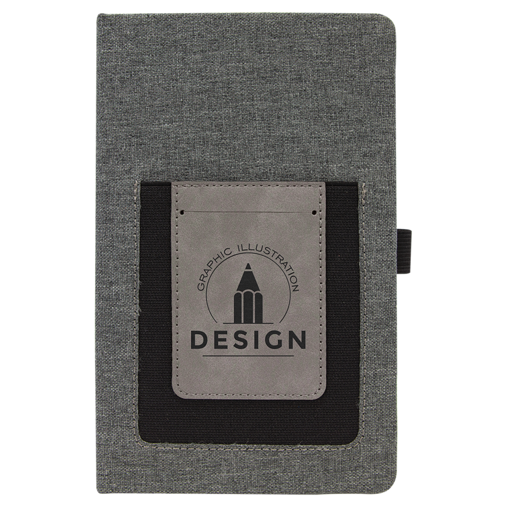 5 1/4" x 8 1/4" Gray w/Gray Laserable Leatherette Journal with Cell/Card Slot