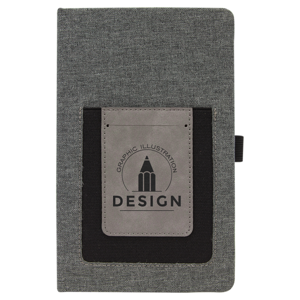 5 1/4" x 8 1/4" Gray w/Gray Laserable Leatherette Journal with Cell/Card Slot