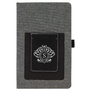 5 1/4" x 8 1/4" Gray w/Black Laserable Leatherette Journal with Cell/Card Slot