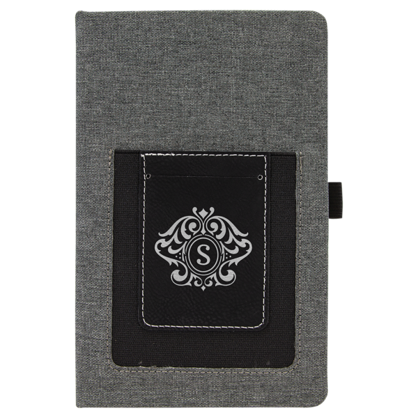 5 1/4" x 8 1/4" Gray w/Black Laserable Leatherette Journal with Cell/Card Slot