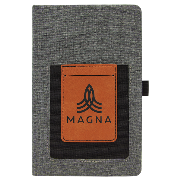 5 1/4" x 8 1/4" Gray w/Rawhide Laserable Leatherette Journal with Cell/Card Slot