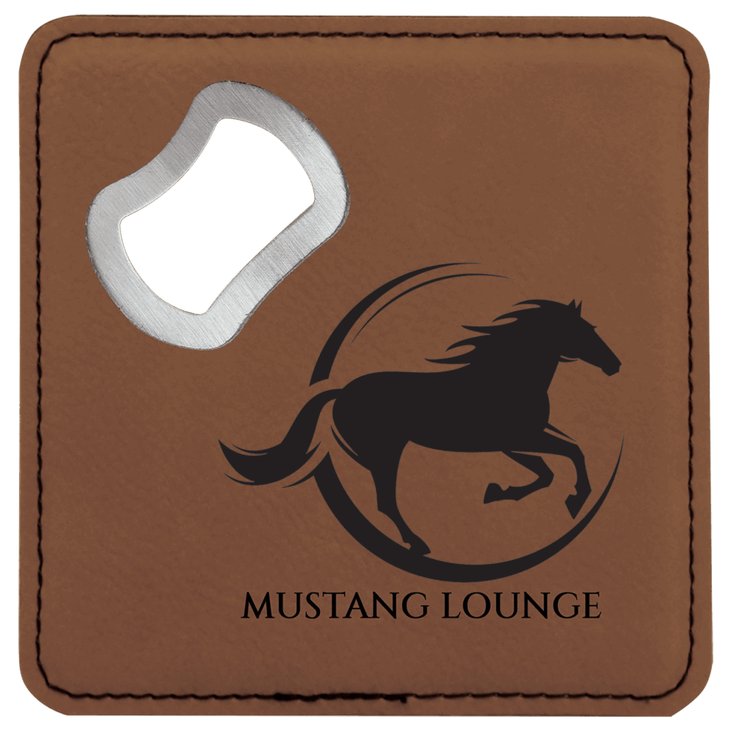 4" x 4" Square Dark Brown Laserable Leatherette Bottle Opener Coaster