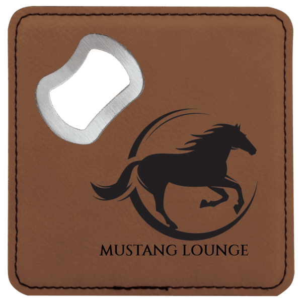4" x 4" Square Dark Brown Laserable Leatherette Bottle Opener Coaster