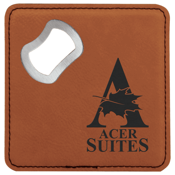 4" x 4" Square Rawhide Laserable Leatherette Bottle Opener Coaster