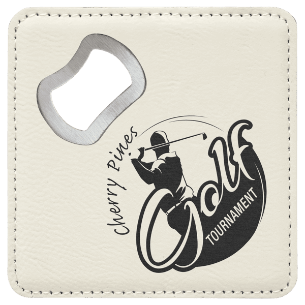 4" x 4" Square White Laserable Leatherette Bottle Opener Coaster
