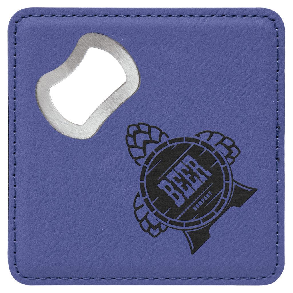 4" x 4" Square Purple Laserable Leatherette Bottle Opener Coaster