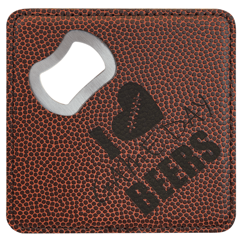 4" x 4" Square Football Laserable Leatherette Bottle Opener Coaster