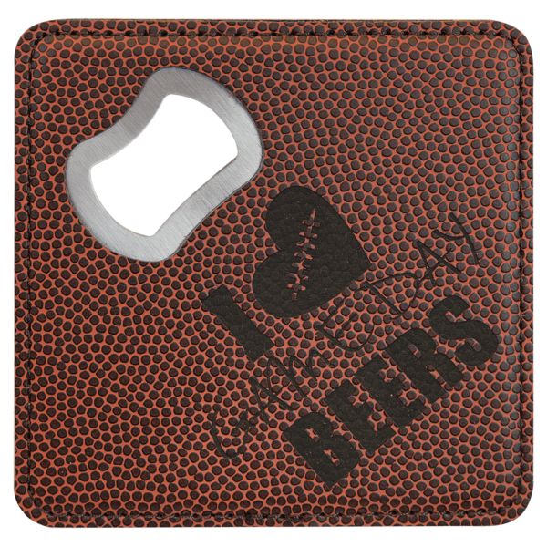 4" x 4" Square Football Laserable Leatherette Bottle Opener Coaster