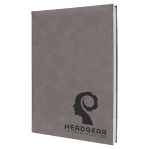 7" x 9 3/4" Gray Laserable Leatherette Sketch Book with Unlined Notepad