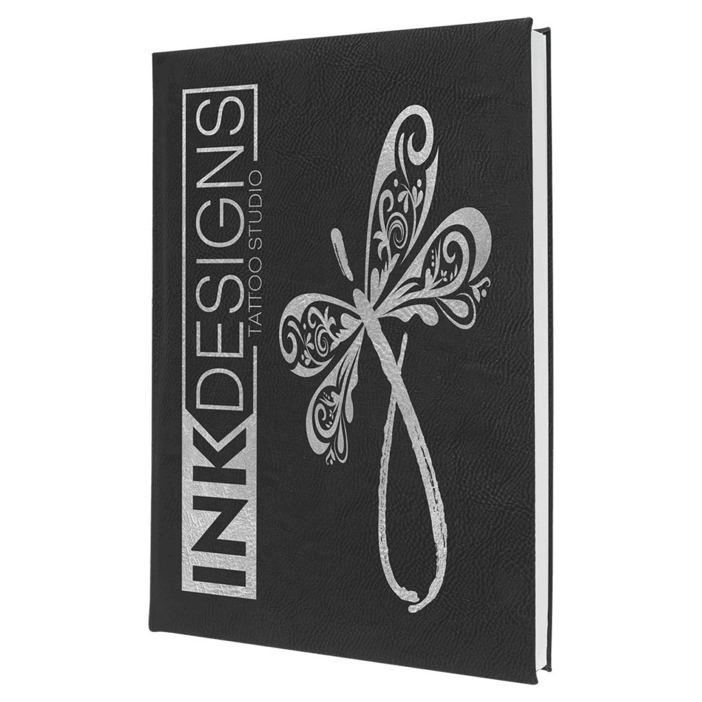 7" x 9 3/4" Black/Silver Laserable Leatherette Sketch Book with Unlined Notepad