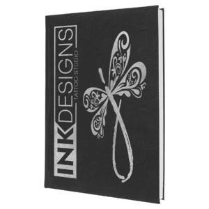 7" x 9 3/4" Black/Silver Laserable Leatherette Sketch Book with Unlined Notepad