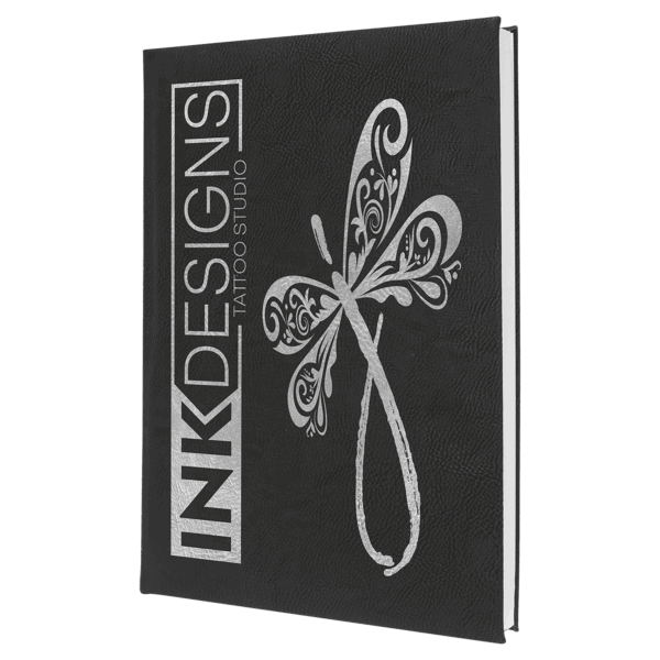 7" x 9 3/4" Black/Silver Laserable Leatherette Sketch Book with Unlined Notepad