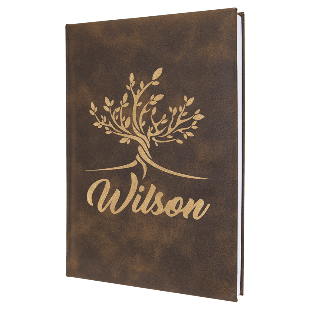 7" x 9 3/4" Rustic/Gold Laserable Leatherette Sketch Book with Unlined Note pad