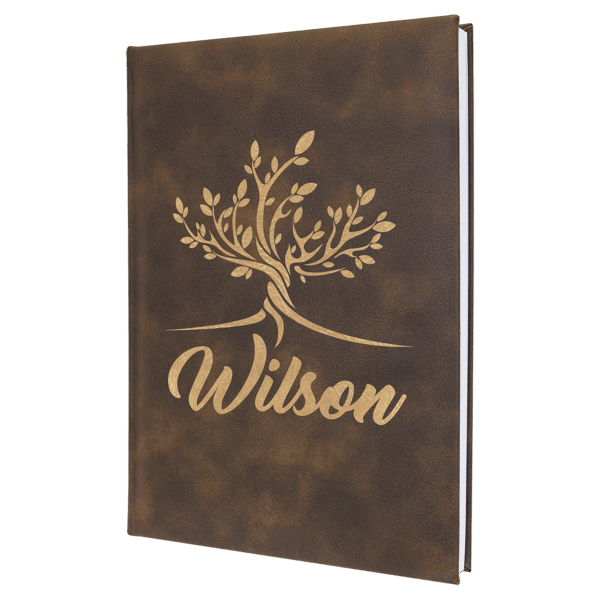 7" x 9 3/4" Rustic/Gold Laserable Leatherette Sketch Book with Unlined Note pad