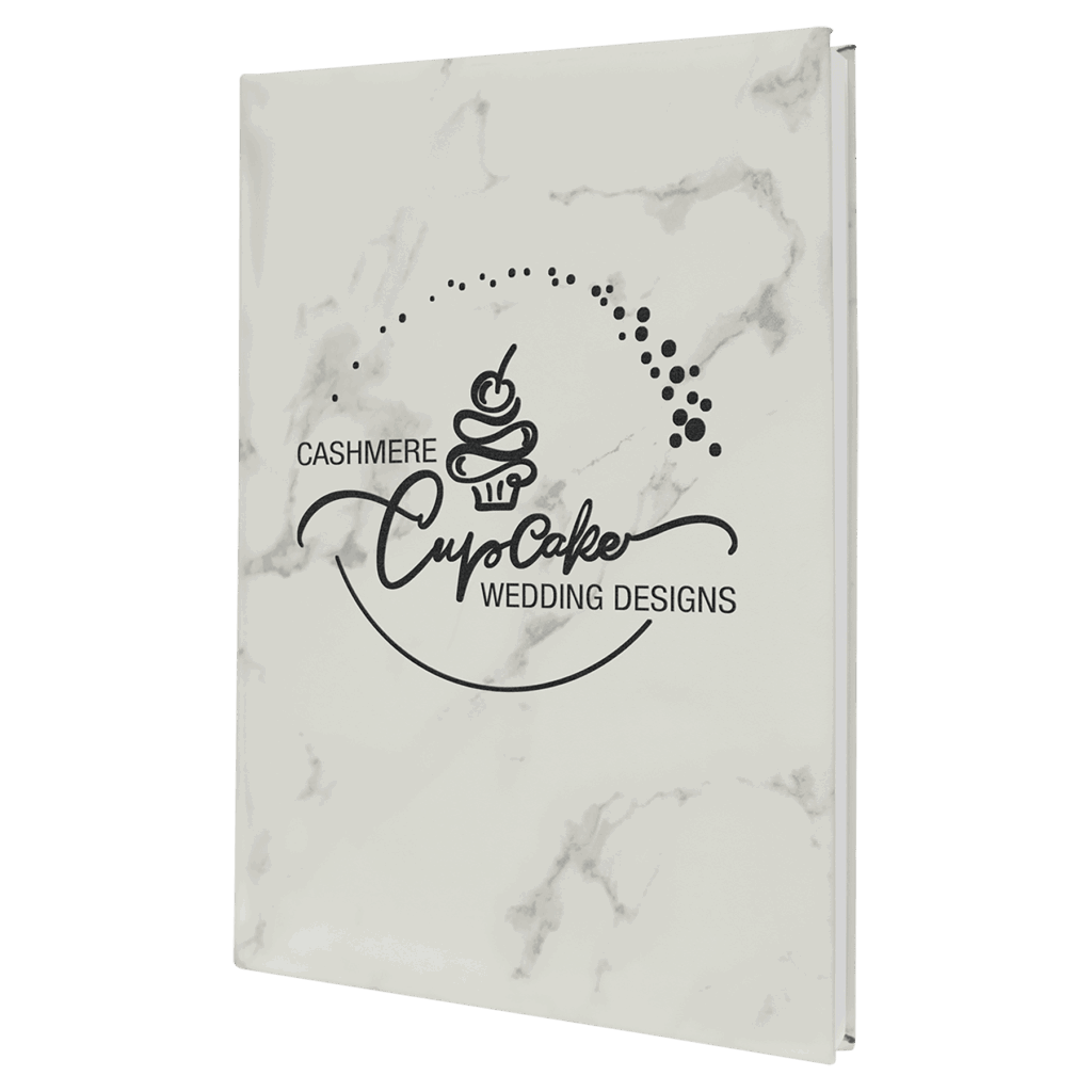 7" x 9 3/4" White Marble Laserable Leatherette Sketch Book with Unlined Notepad