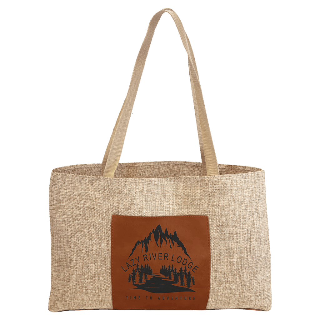 19" x 12" Burlap Bag with 5" Rawhide Laserable Leatherette Gusset