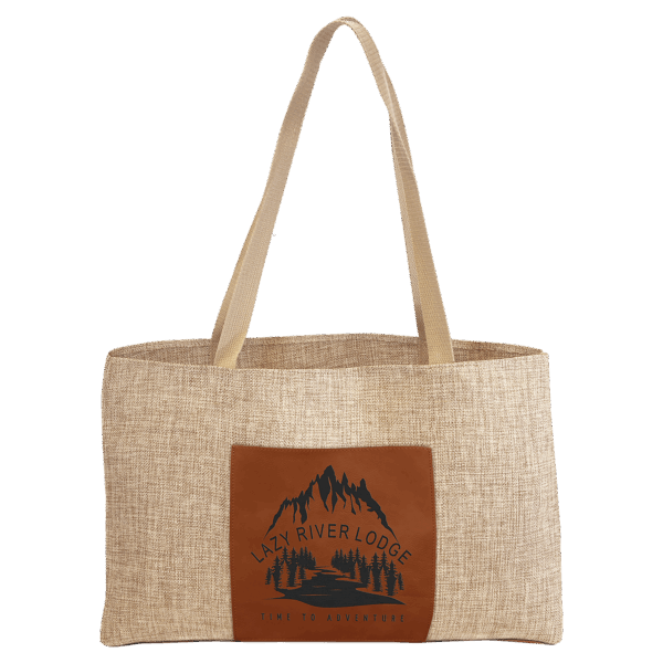 19" x 12" Burlap Bag with 5" Rawhide Laserable Leatherette Gusset