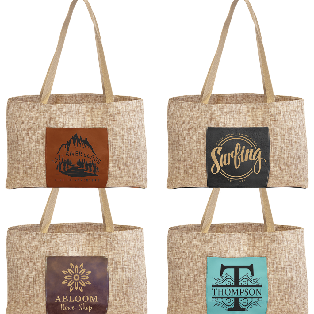 19" x 12" Burlap Bag with 5" Laserable Leatherette Gusset Sample Set