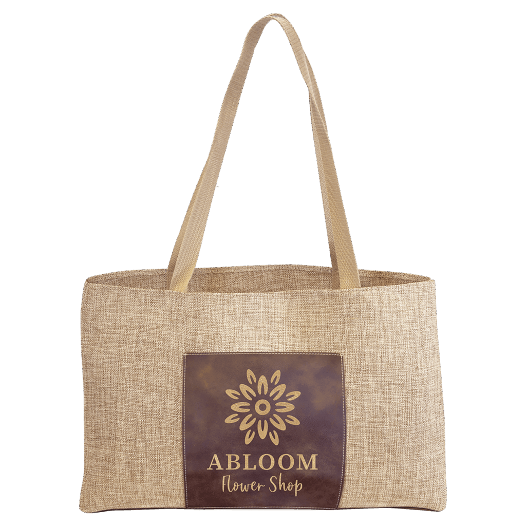 19" x 12" Burlap Bag with 5" Rustic/Gold Laserable Leatherette Gusset