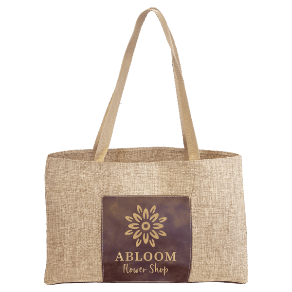 19" x 12" Burlap Bag with 5" Rustic/Gold Laserable Leatherette Gusset