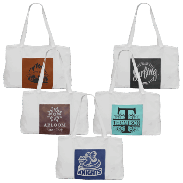 19" x 12" White Bag with 5" Laserable Leatherette Gusset Sample Set