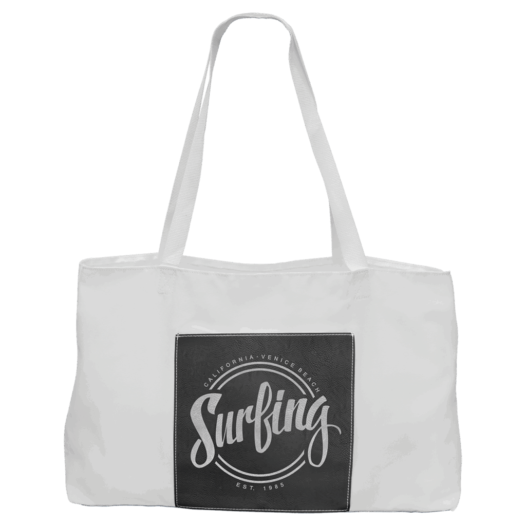 19" x 12" White Bag with 5" Black/Silver Laserable Leatherette Gusset