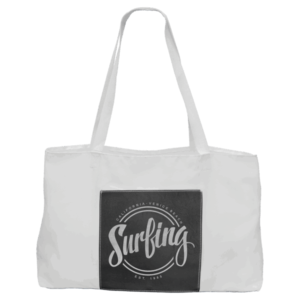 19" x 12" White Bag with 5" Black/Silver Laserable Leatherette Gusset