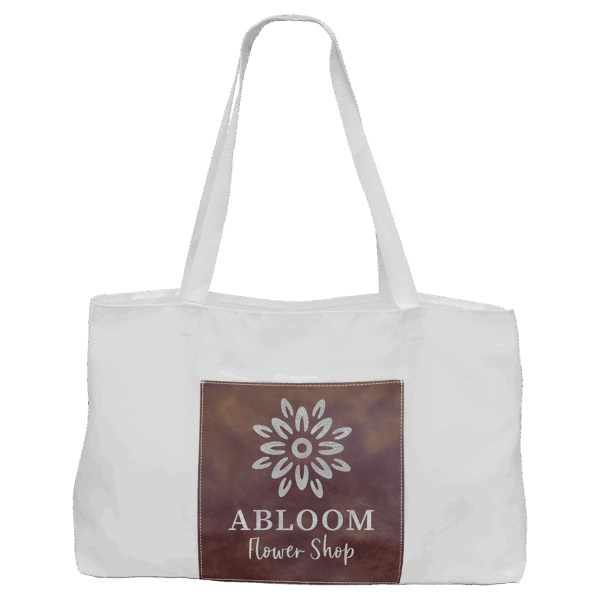 19" x 12" White Bag with 5" Rustic/Silver Laserable Leatherette Gusset