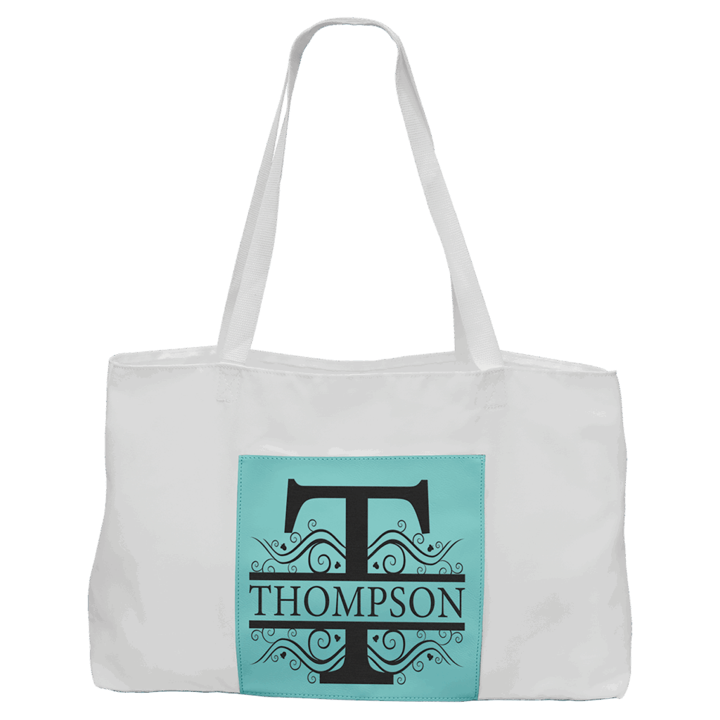 19" x 12" White Bag with 5" Teal Laserable Leatherette Gusset