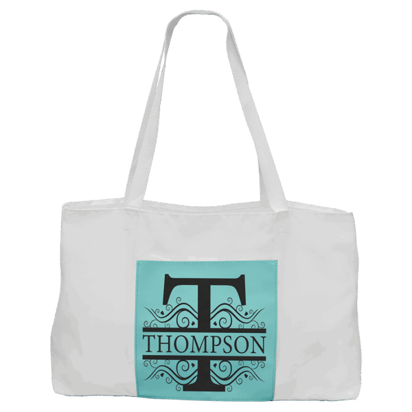 19" x 12" White Bag with 5" Teal Laserable Leatherette Gusset