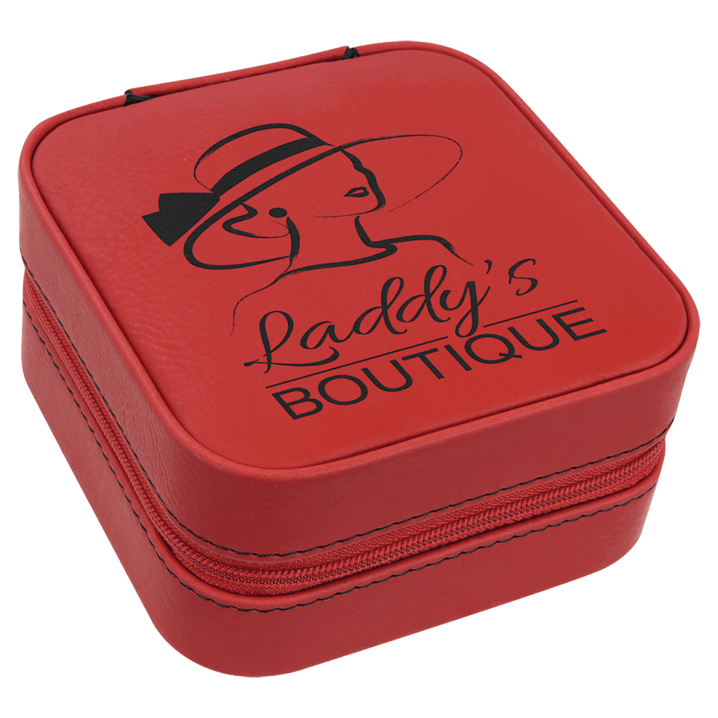 4" X 4" Red Laserable Leatherette Travel Jewelry Box with Black Lining