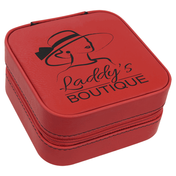 4" X 4" Red Laserable Leatherette Travel Jewelry Box with Black Lining