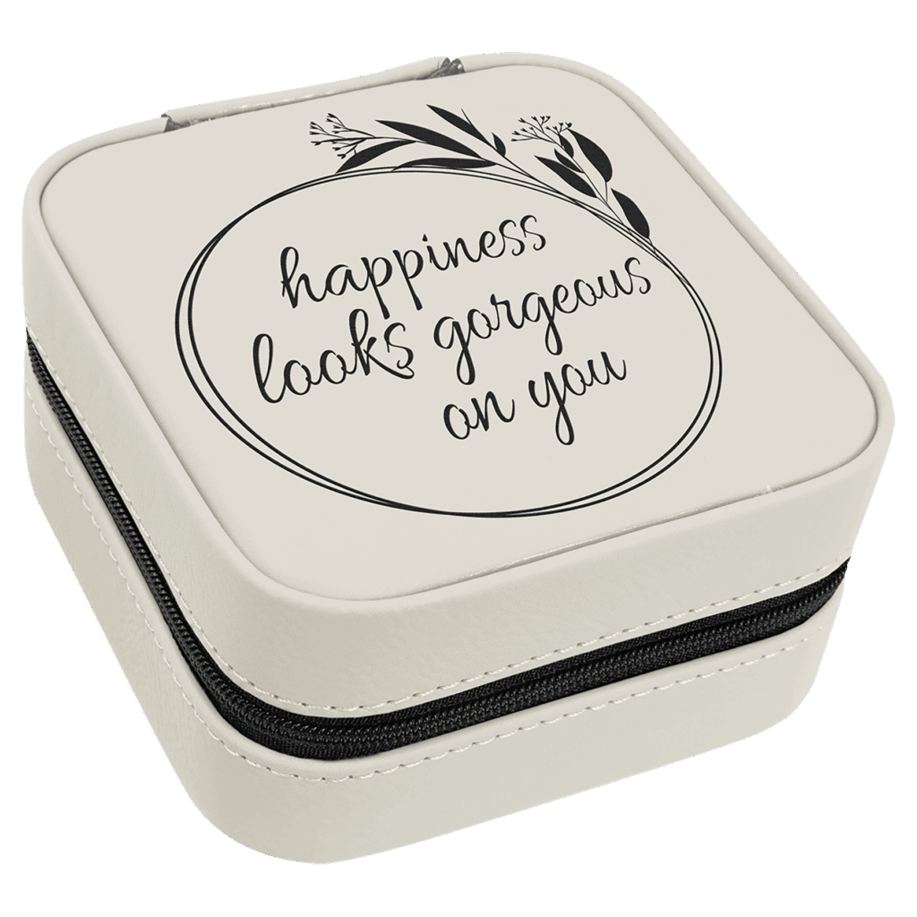 4" X 4" White/Black Laserable Leatherette Travel Jewelry Box with Black Lining
