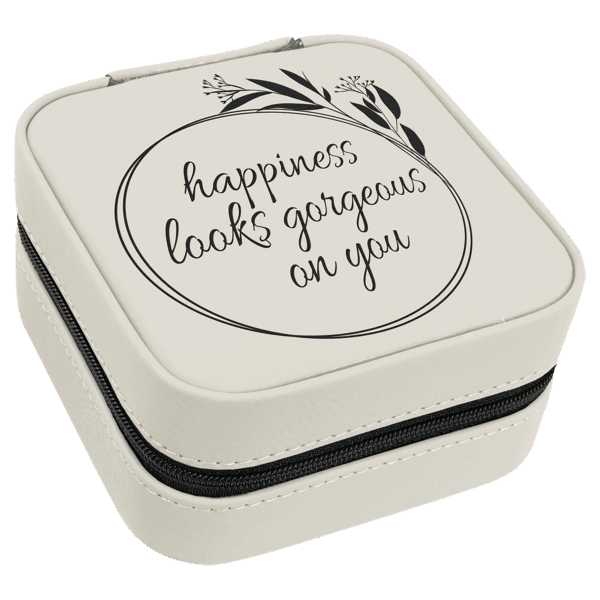 4" X 4" White/Black Laserable Leatherette Travel Jewelry Box with Black Lining