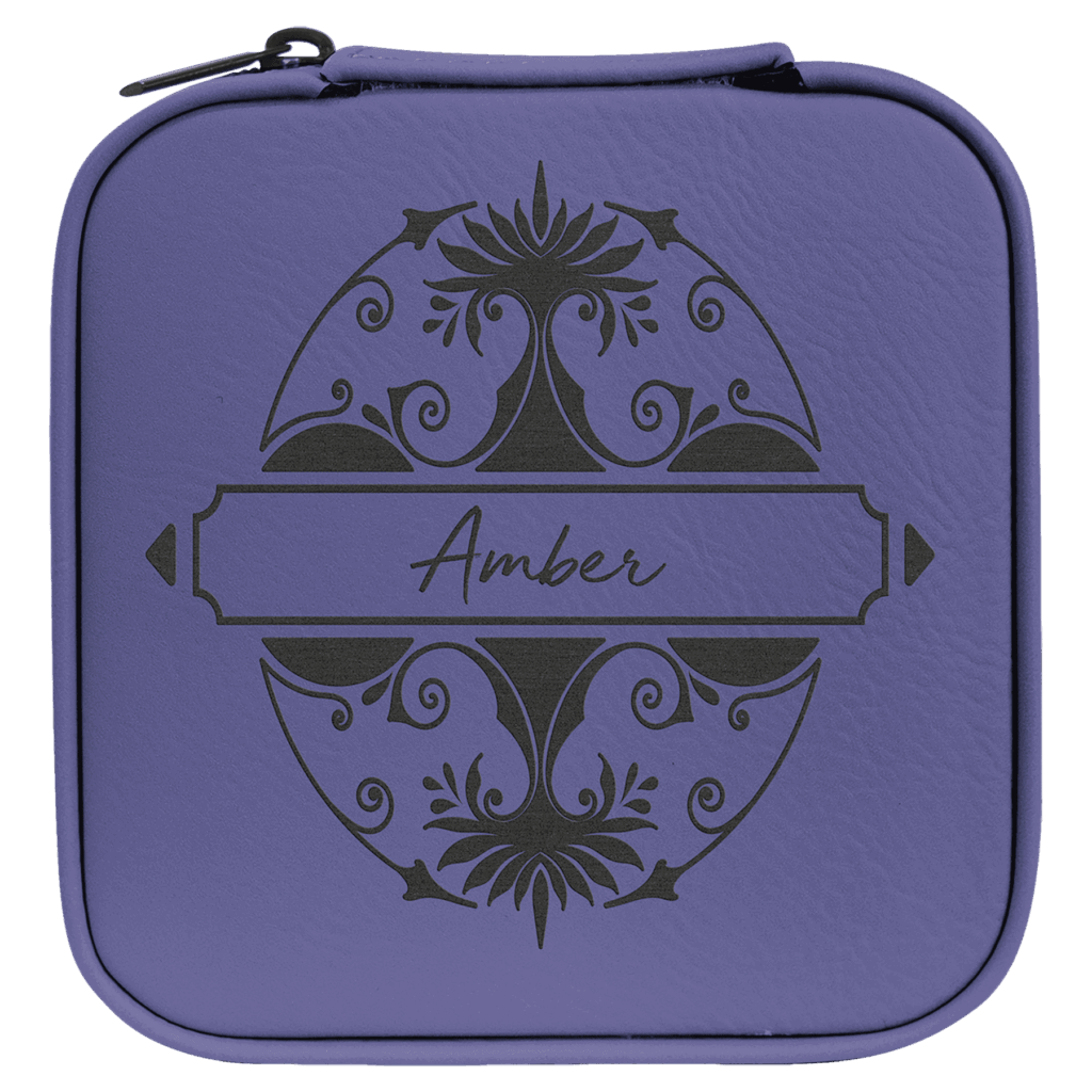 4" X 4" Purple/Black Laserable Leatherette Travel Jewelry Box with Black Lining