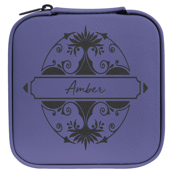 4" X 4" Purple/Black Laserable Leatherette Travel Jewelry Box with Black Lining