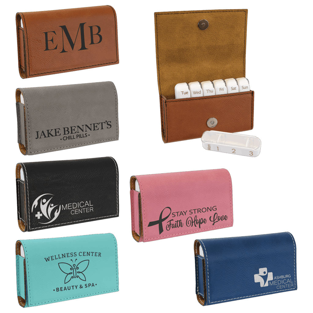 4 3/4" x 3 1/8" Laserable Leatherette  Pill Box Sample Set