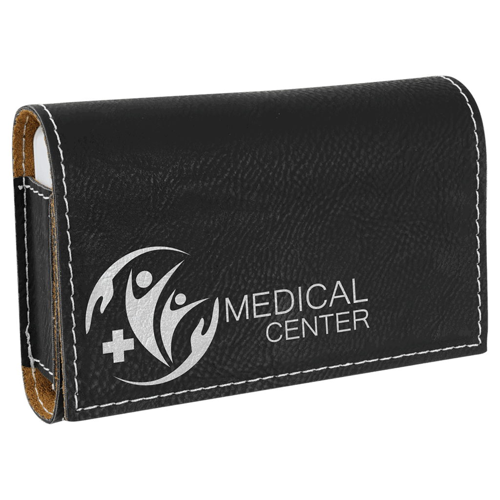 4 3/4" x 3 1/8" Black/Silver Laserable Leatherette  Pill Box