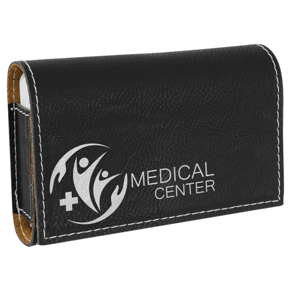 4 3/4" x 3 1/8" Black/Silver Laserable Leatherette  Pill Box