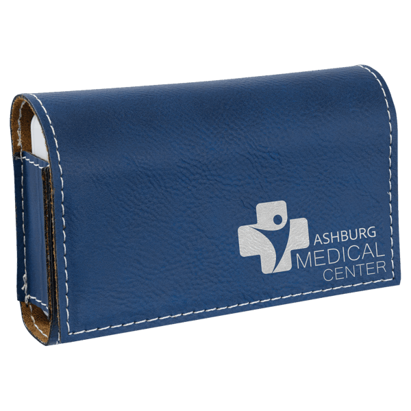 4 3/4" x 3 1/8" Blue/Silver Laserable Leatherette  Pill Box