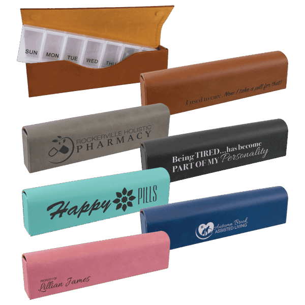 9 3/4" x 2 1/2" Laserable Leatherette Pill Box Sample Set