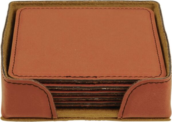 4" x 4" Rawhide Square Laserable Leatherette 6-Coaster Set
