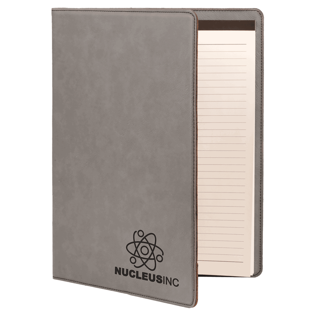 9 1/2" x 12" Gray Laserable Leatherette Portfolio with Notepad