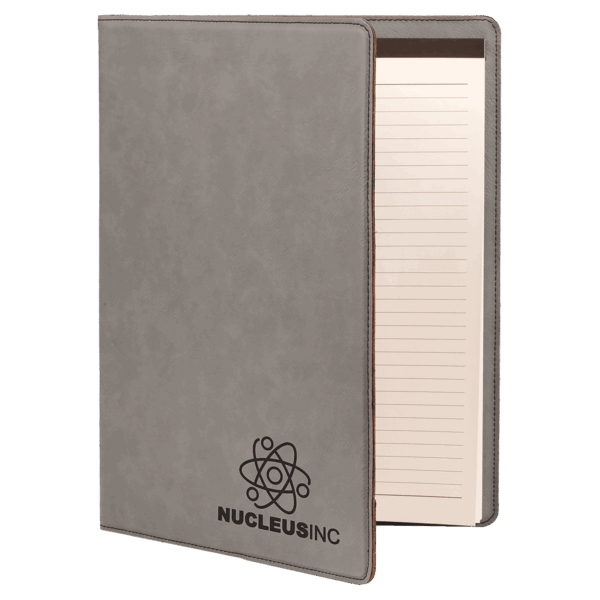 9 1/2" x 12" Gray Laserable Leatherette Portfolio with Notepad