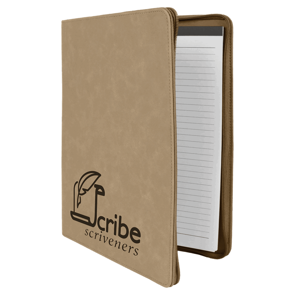 9 1/2" x 12" Light Brown w/ Zipper Laserable Leatherette Portfolio with Notepad